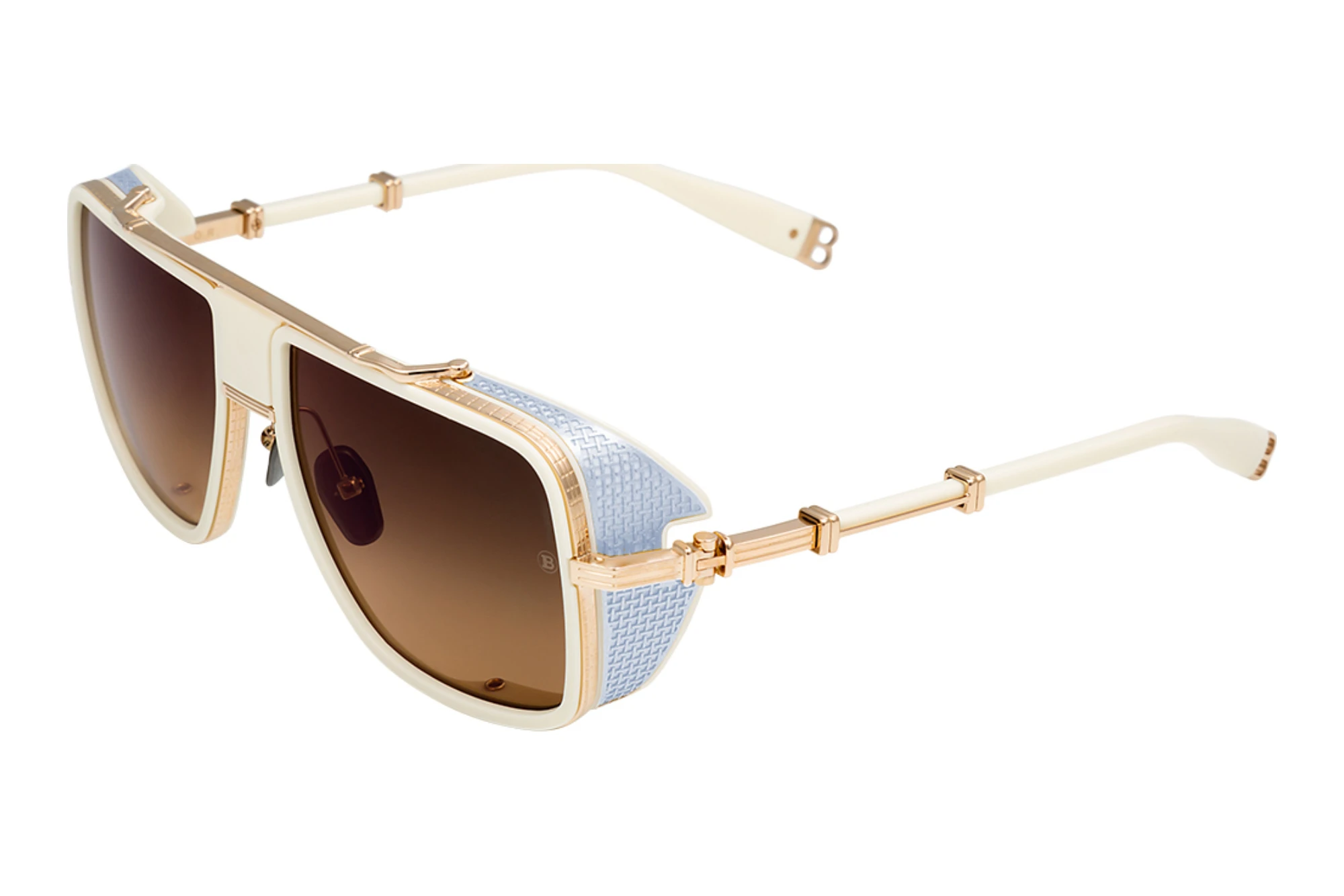 Balmain Paris BPS-104 D Dark Brown Gradient Polarized - ARWhite Gold - Matte Bone - Silver (side shield) Balmain Paris BPS-104 D Dark Brown Gradient Polarized - ARWhite Gold - Matte Bone - Silver (side shield)