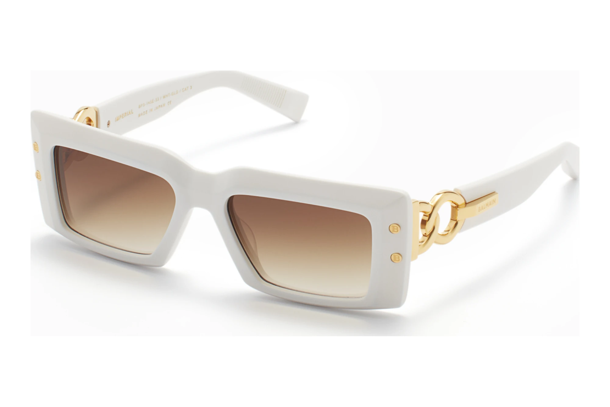 Balmain Paris BPS-145 E Dark Brown to clear Lenses - ARMatte White - Yellow Gold w Balmain Paris BPS-145 E Dark Brown to clear Lenses - ARMatte White - Yellow Gold w