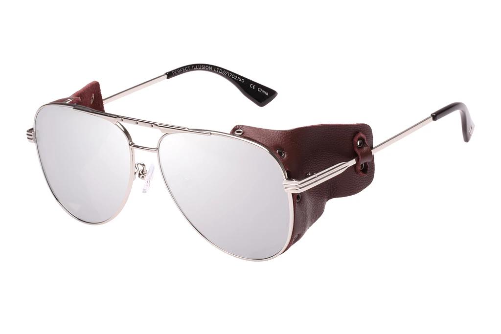 Le Specs   PERFECT ILLUSION LSP1702150 SILVER REVO MIRROR LENSSHINY SILVER W. WORN BROWN LEATHER