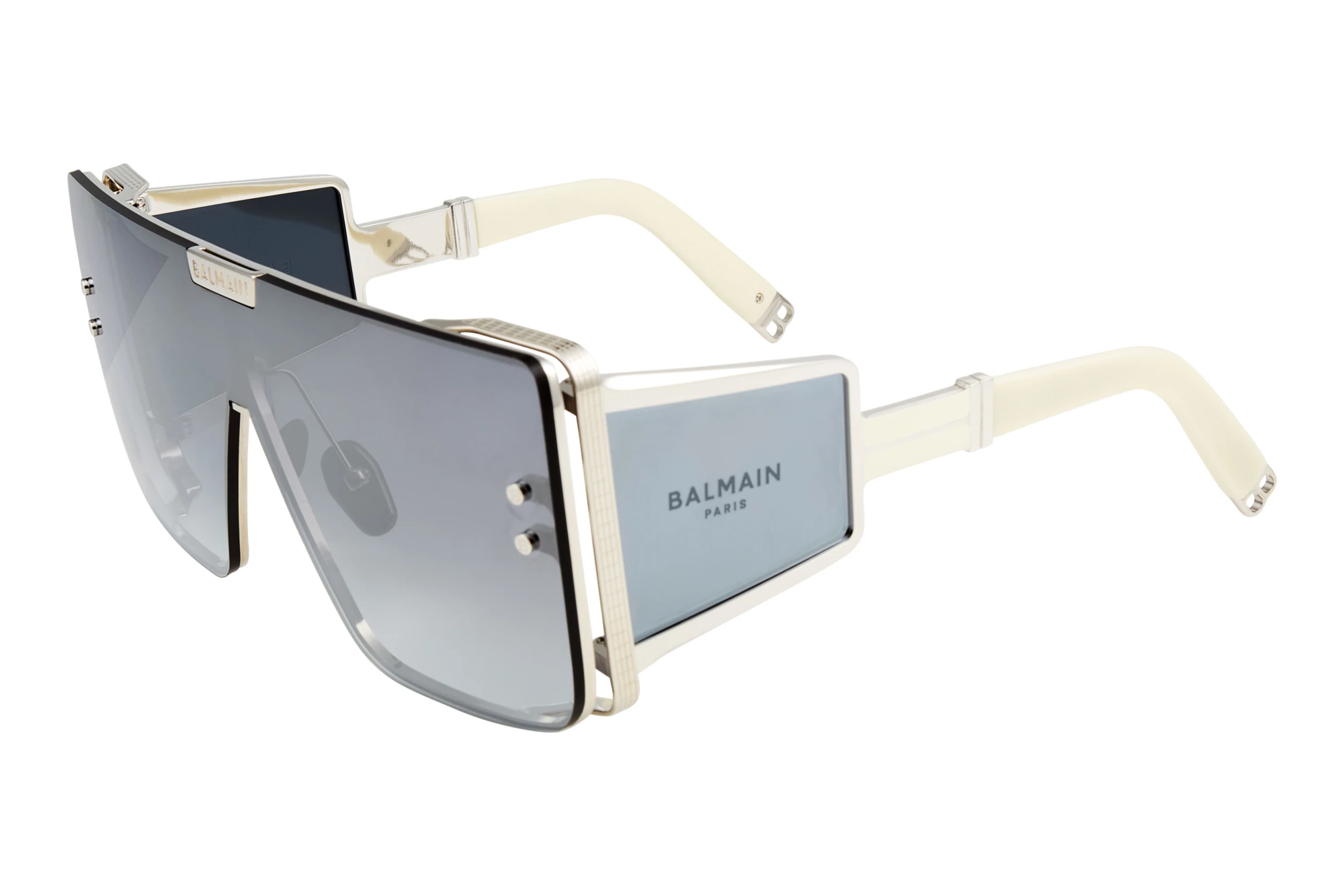 Balmain Paris   BPS-102 F Shield: Dark Grey to Clear - Silver Mirror - AR and Side Shield: Dark Grey to Clear- Silver Mirror-ARSilver - Matte Bone