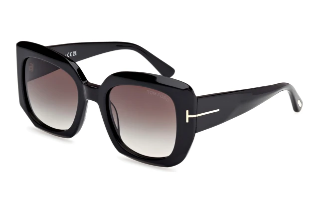 Lunettes De Soleil Femme Tom Ford - Modèle Astrid 02 - Réf. TF579 01Z - Monture Noir & Or - Verres Violets à Dégradé Miroir - 100% UV - Italie - Neuf Avec Étiquettes